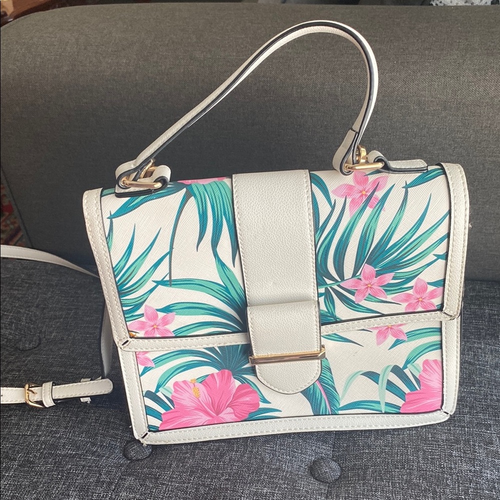 Aldo Floral Crossbody Bag - Flowers & Palm Leaves Off White/Cream Tropical Vibe